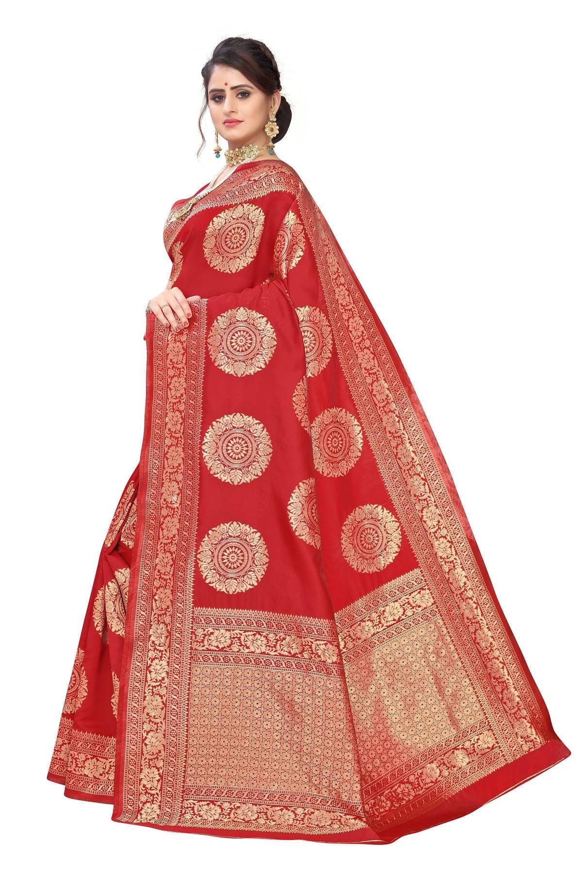 Vamika Latest Banarasi Jacquard Weaving Red Saree | Swadesiicart