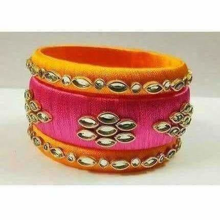 Yellow and Pink Color Bangle Set - Distacart
