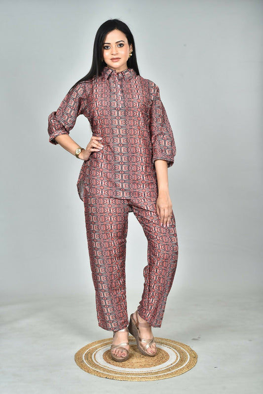 Morchari Digital Print Semi Muslin Co-Ord Set Top & Trouser-Multicolor - Swadesiicart
