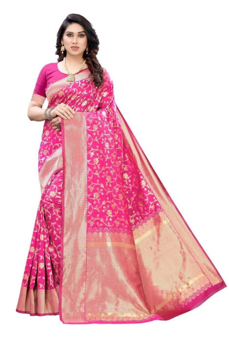 Vamika Banarasi Jacquard Weaving Pink Saree (PARINITI PINK) | Swadesiicart