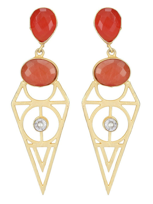 Joban Fashion Women Red Stone Matte Gold Earrings | Swadesiicart