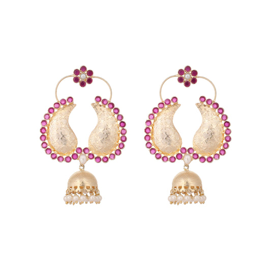 Nuyug 22K Gold Plated Pink Paisley Bloom Earrings | Swadesiicart