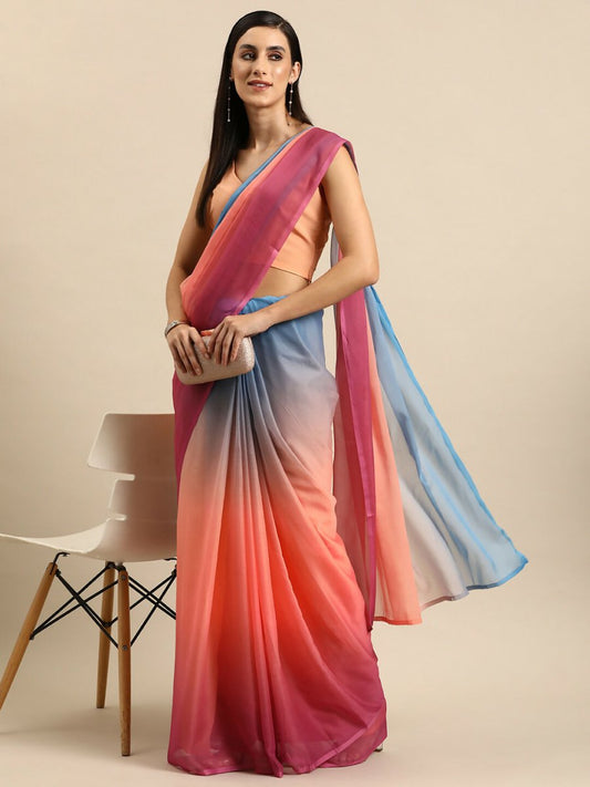 Ahalyaa Women's Traditional Semi Stitch Saree - Peach | Swadesiicart