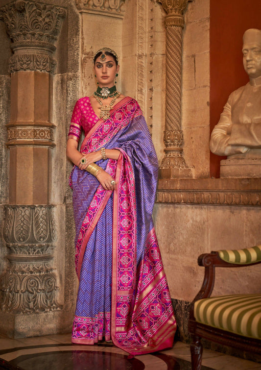Purple Banarasi Weaving, Ultra Aqua Finish, Zari Work Banarasi Silk Saree - Rath Kunti - Swadesiicart