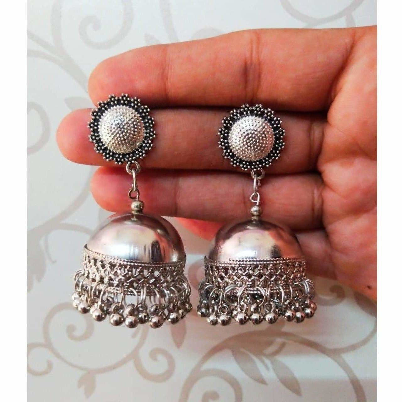 MS Fashion India Stylish Oxidized Silver Jhumka Earrings | Swadesiicart