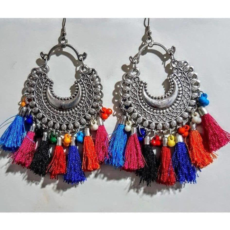 MS Fashion India Afghani Chandbali with Beads And Silk Threads Alloy Earrings | Swadesiicart