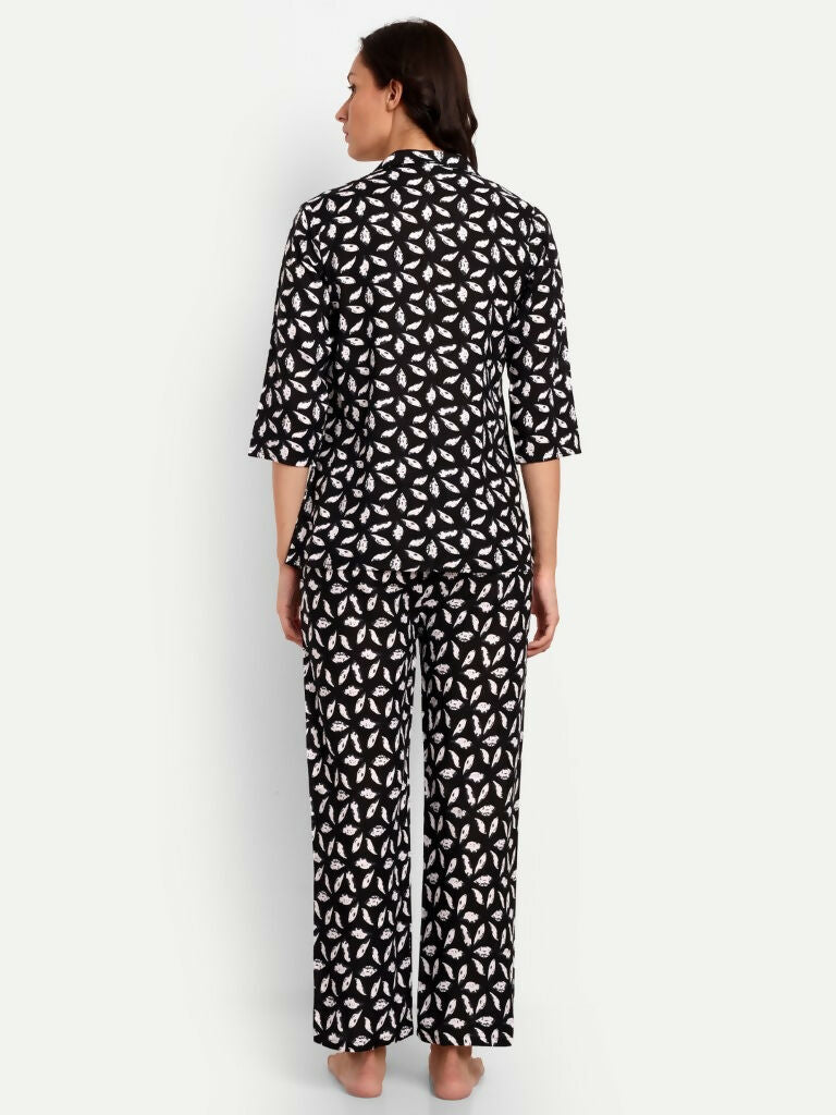 Alvano Beautiful Floral Print Co-ord set for Women's and Girls Rayon (Black) - Swadesiicart
