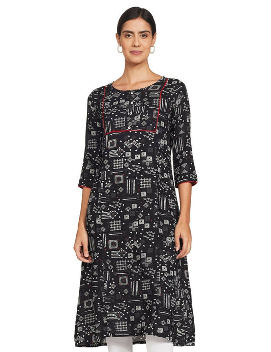 Anubhutee Women's Rayon Regular A-Line Black Kurta | Swadesiicart