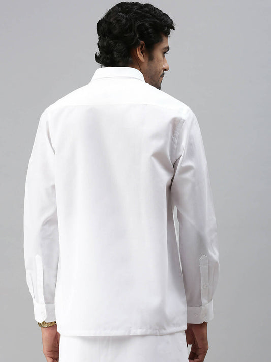 Ramraj Cotton Mens Full Sleeve Formal 100 % Cotton White Shirt | Swadesiicart