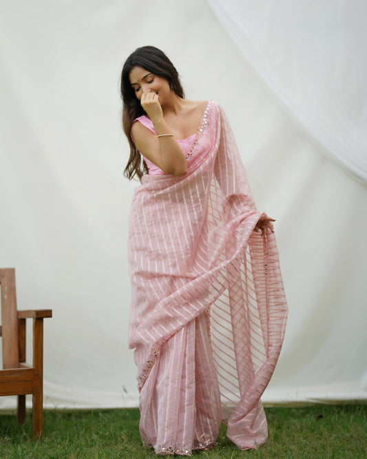 Vamsee Vijaysitara Baby Pink Organza Saree - Swadesiicart