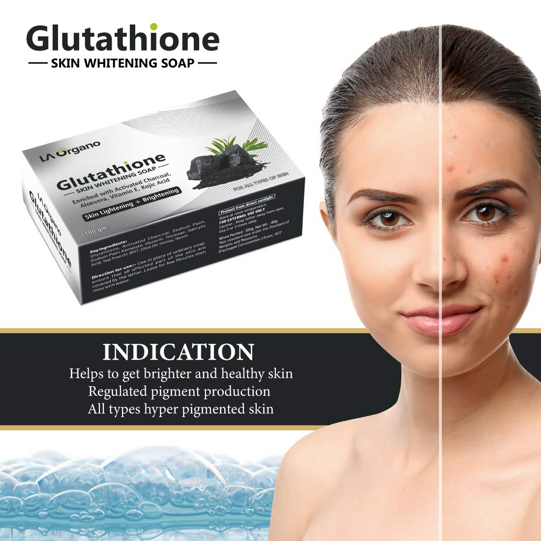 LA Organo Glutathione Activated Charcoal Skin Whitening Soap | Swadesiicart