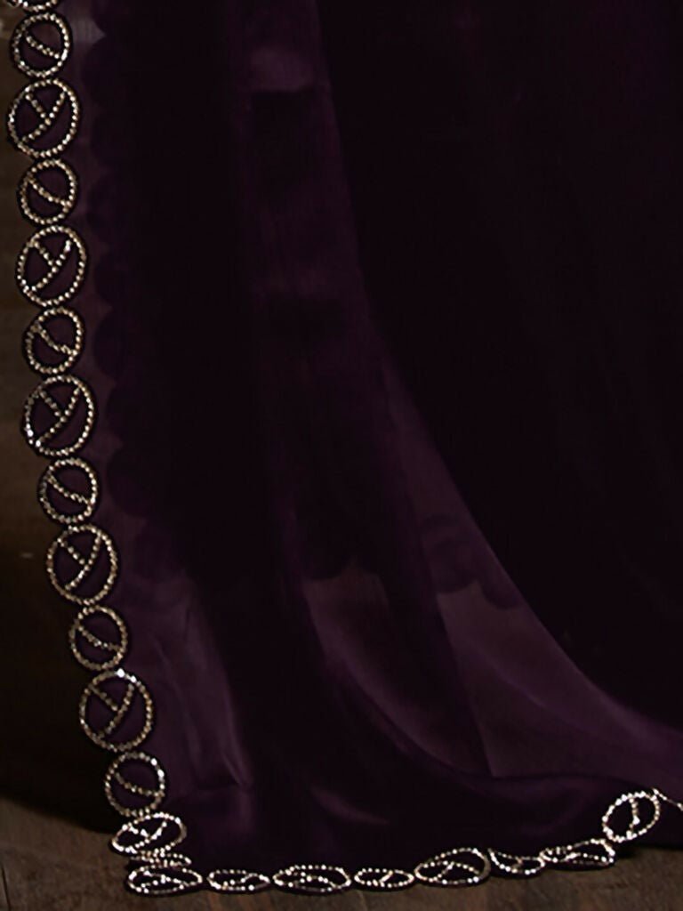 Aafreen Partywear Designer Purple Satin Chiffon Fancy Saree