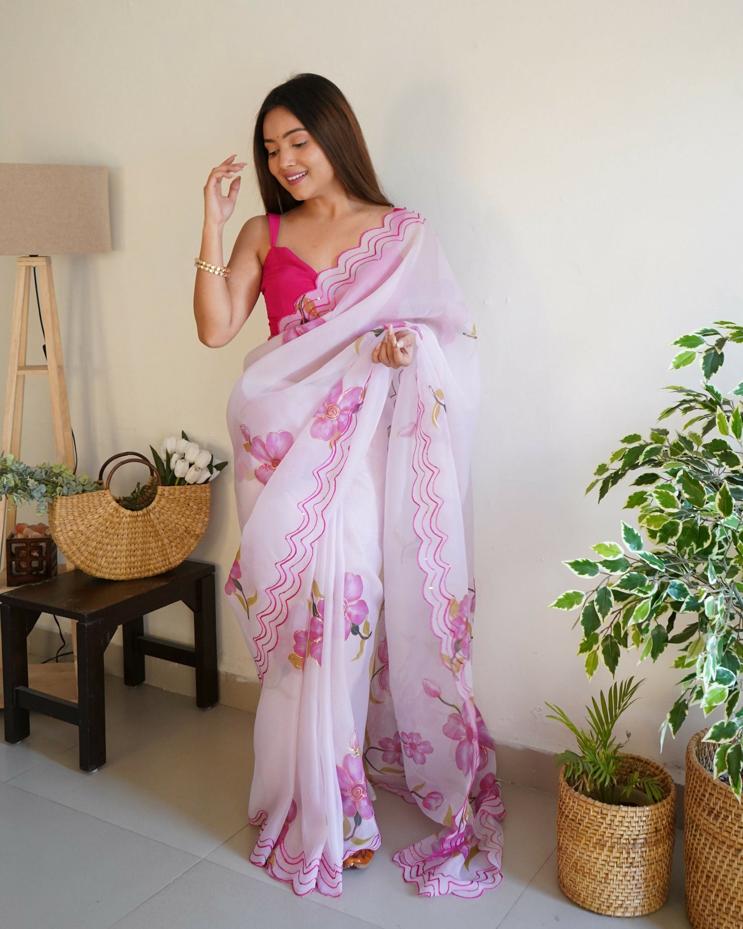 Vamsee Divisha White Organza Saree - Swadesiicart
