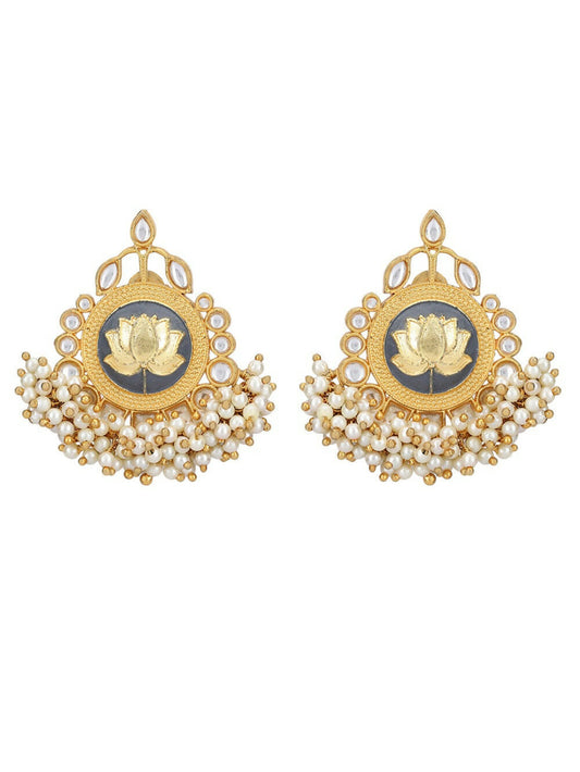 Joban Fashion Women Lotus Style Matte Gold Earrings | Swadesiicart