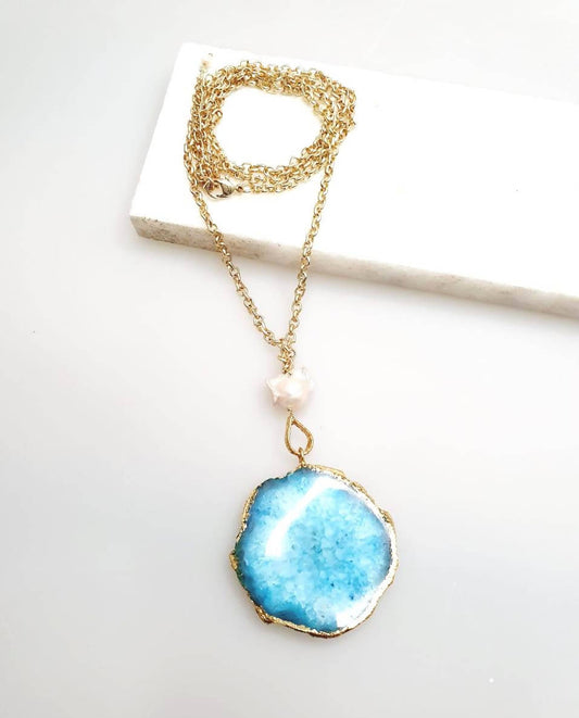 Bling Accessories Turquoise Agate Natural Stone Baroque Pearl Long Necklace | Swadesiicart