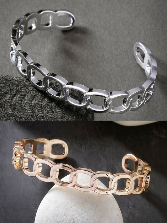 NVR Men's Set of 2 Rhodium-Plated Metal Cuff Bracelet - NR Retail-NVR