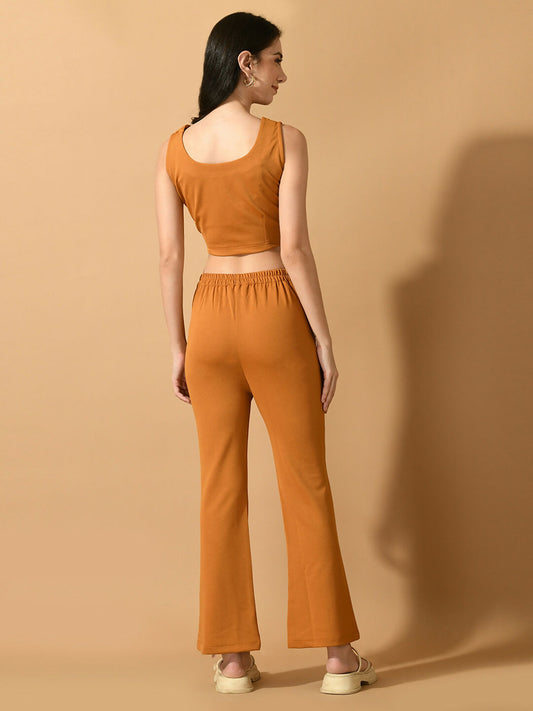 Myshka Women's Mustard Solid Top With Trousers - Swadesiicart