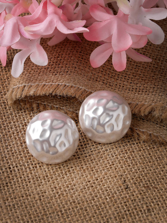NVR Women's White Color Moon Stud Earrings | Swadesiicart