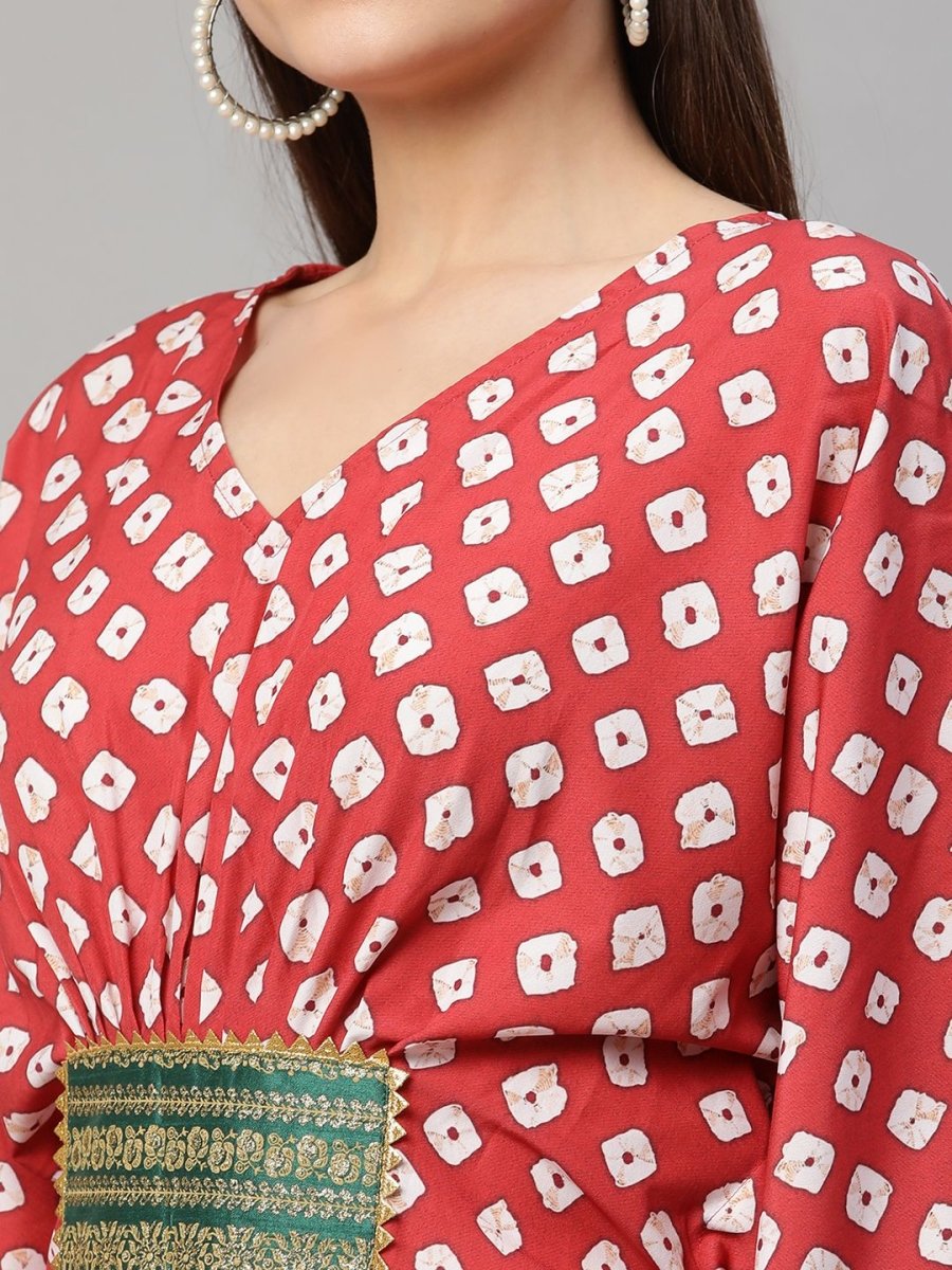 Ahalyaa Women Maroon Crepe Digital Printed Flared Sleeve Kaftan Kurta | Swadesiicart
