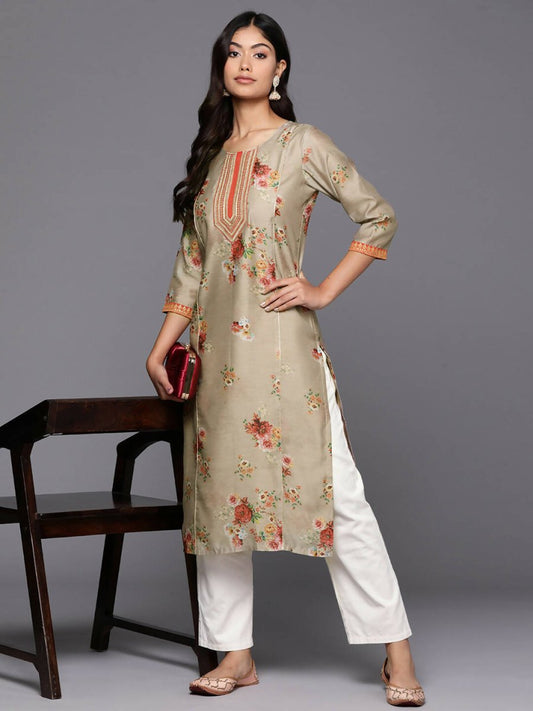 Ahalyaa Women's Traditional wear Kurta - Tan | Swadesiicart