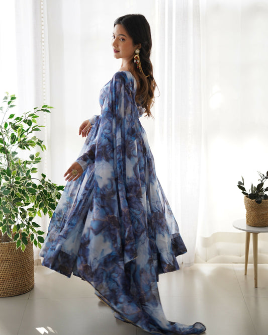 Joban Fashion Navy Blue Kurta Set Organza Sequin Embroidery Work