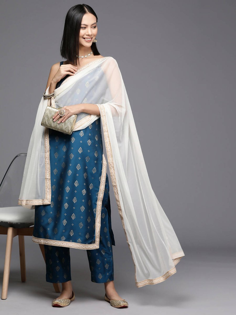 Ahalyaa Women's Traditional wear Kurta Set - Blue | Swadesiicart