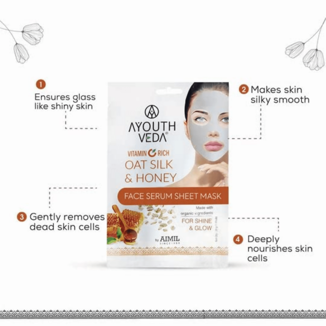 Ayouthveda Vitamin C Rich Oats Silk & Honey Face Serum Sheet Mask - Swadesiicart