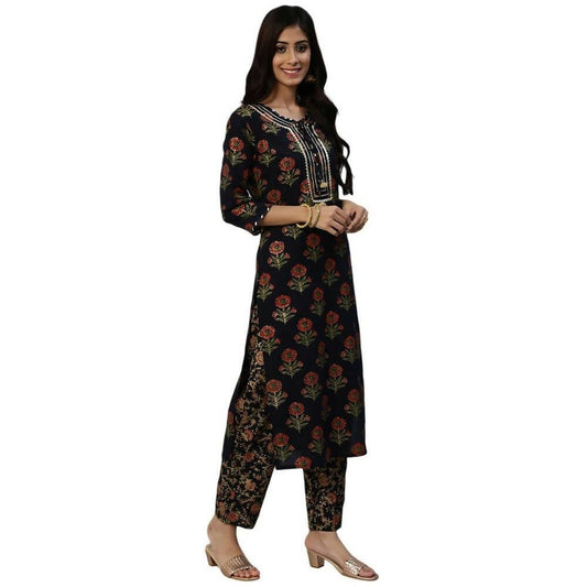Anubhutee Women's Navy Kurta Churidar with Dupatta Set | Swadesiicart