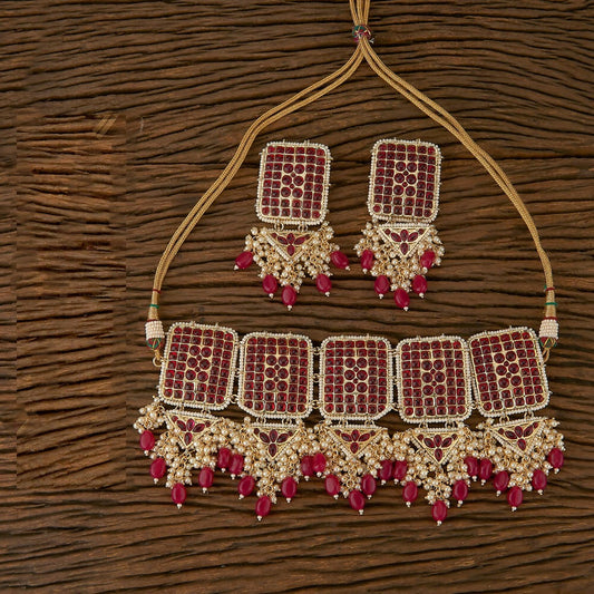 Joban Fashion Women Golden White Ruby Necklace Set