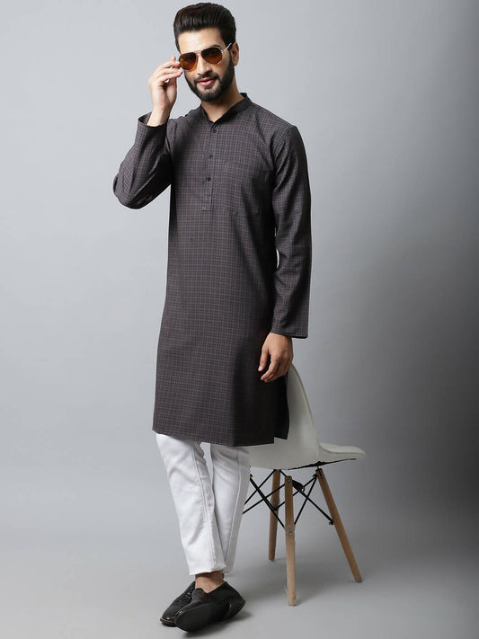 Even Apparels Black Color Pure Cotton Men's Kurta With Band Collar (CHK1166) | Swadesiicart