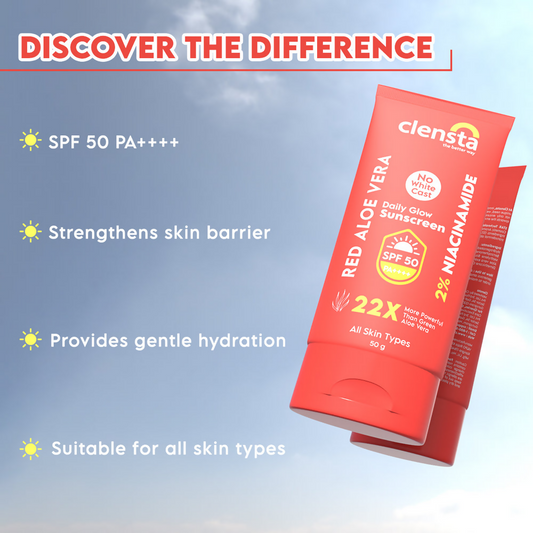 Clensta Red Aloe Vera Daily Glow Sunscreen SPF 50 - Distacart