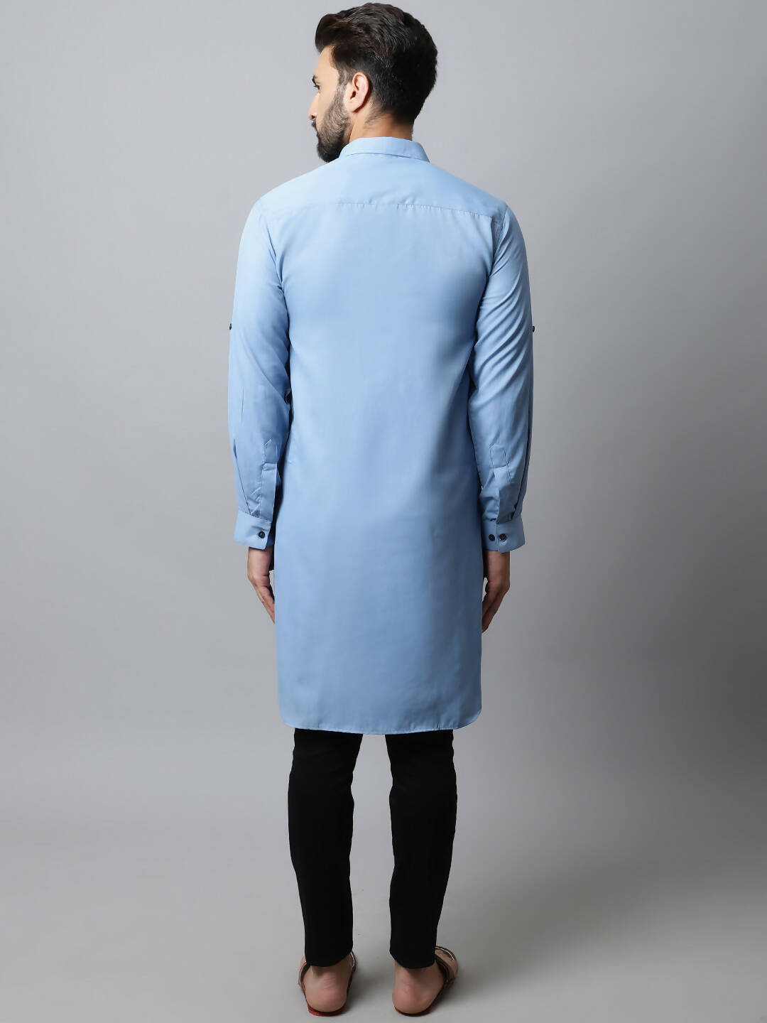 Even Apparels sky Blue Color Pure Cotton Solid Men's Kurta With Shirt Collar (MMS503) | Swadesiicart