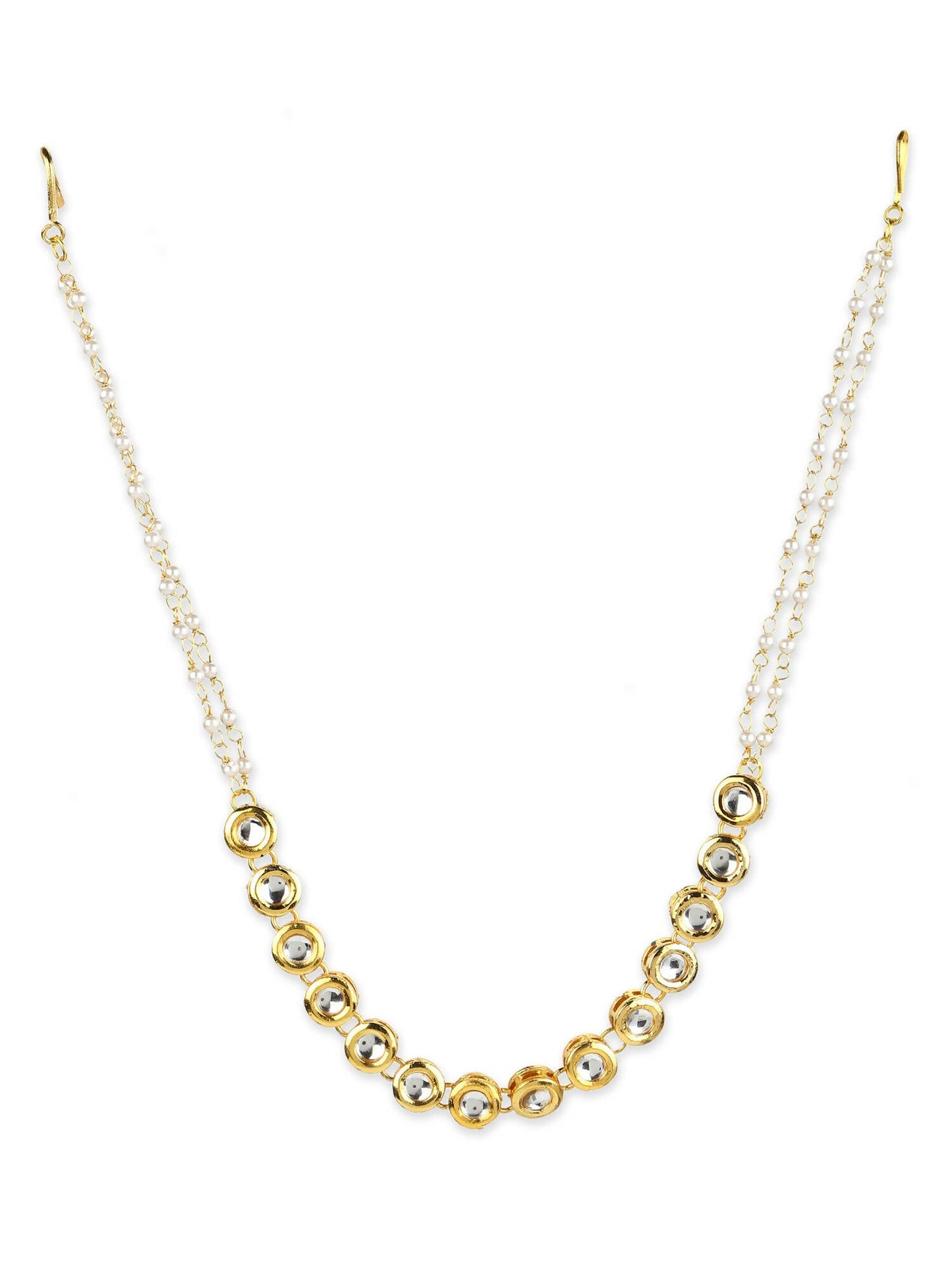 Gold-Polished White Kundan-Studded Pearl Beaded Matha Patti - Ruby Raang | Swadesiicart