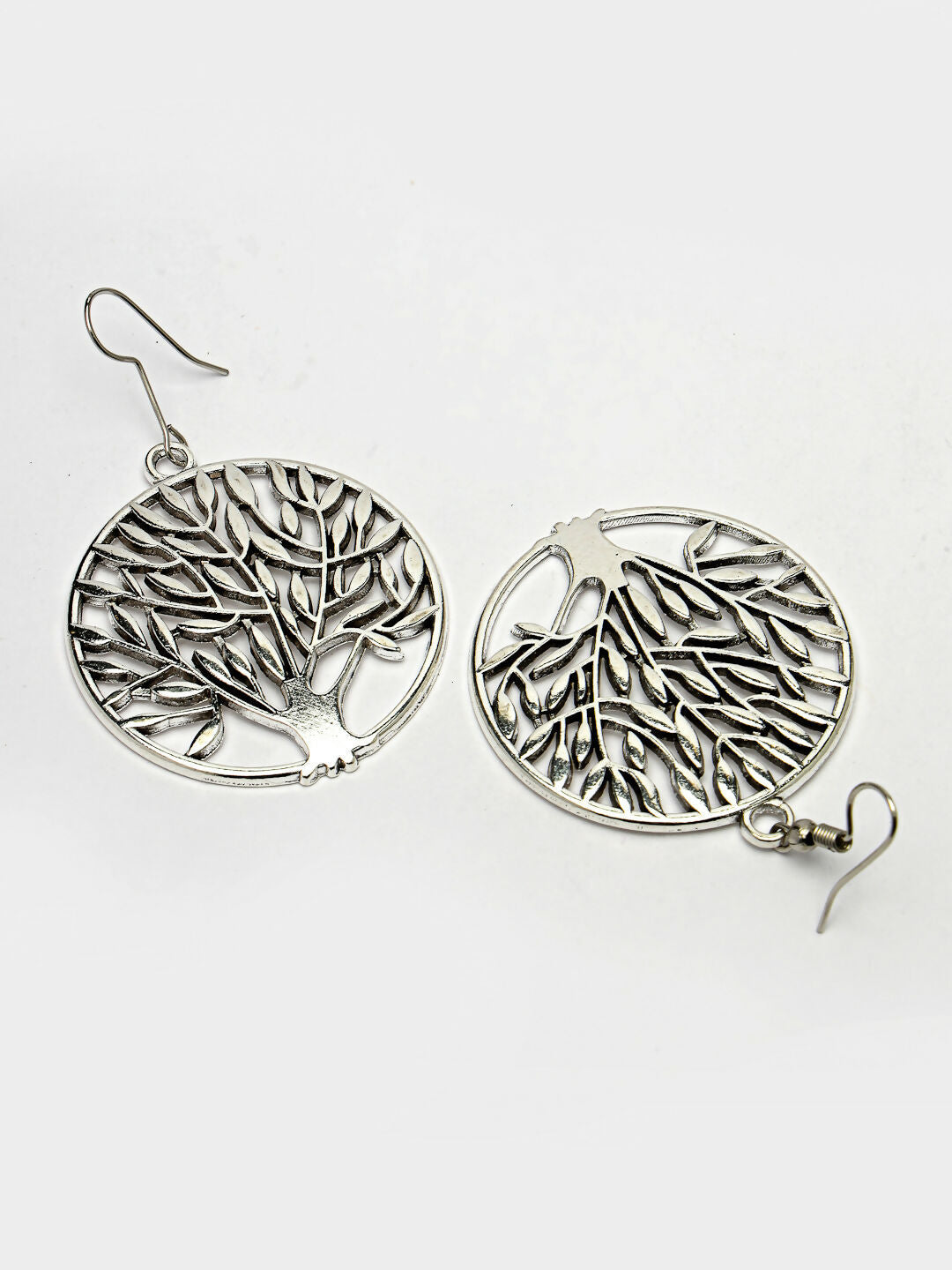 NVR Women's Silver-Toned Circular Shape German Silver Oxidised Drop Earrings