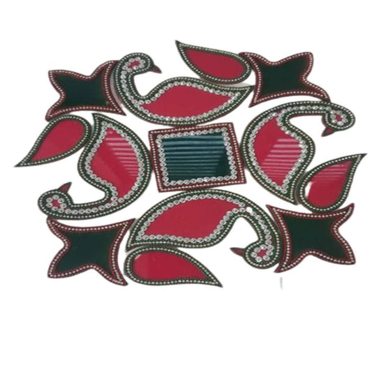 Kundan HandiKrafts Acrylic Red & Green Colour Jumbo Rangoli - Aahana - The Bliss Store