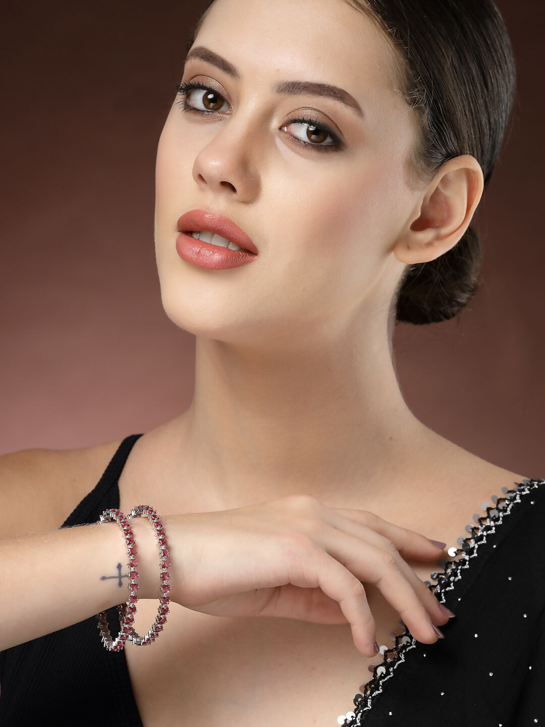 NVR Women's Set of 2 Pink CZ Stone-Studded Handcrafted Bangles - Swadesiicart
