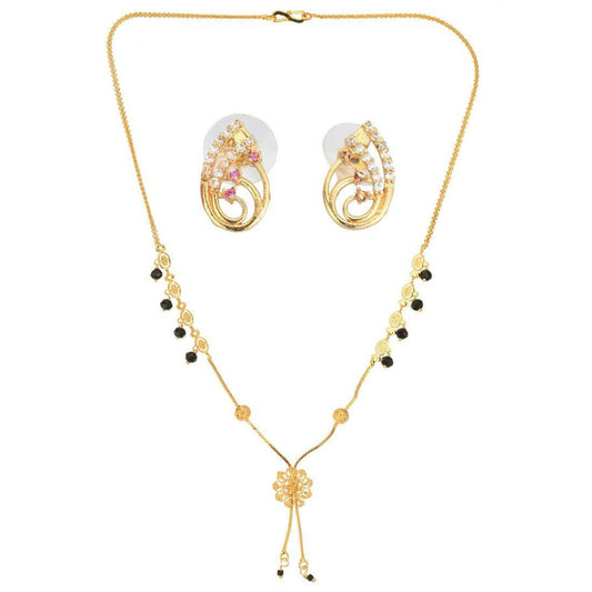 AanyaCentric Gold-Polished Short Mangalsutra Set with Earrings - AanyaCentric