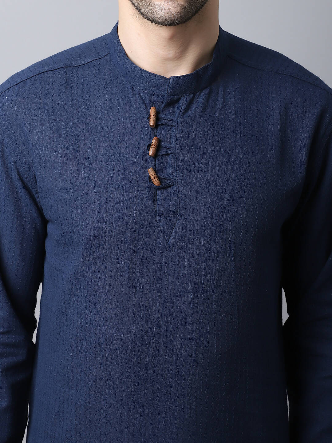 Even Apparels Navy Pure Cotton Men's Kurta With Band Collar | Swadesiicart