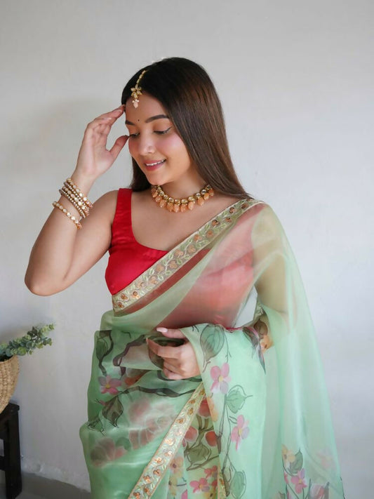 Vamsee Nilam Green Organza Saree - Swadesiicart