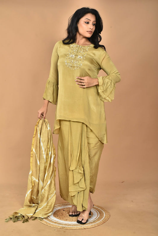 Morchari Women And Hand Embroidery Palazzo Set-Mehandi Green - Swadesiicart