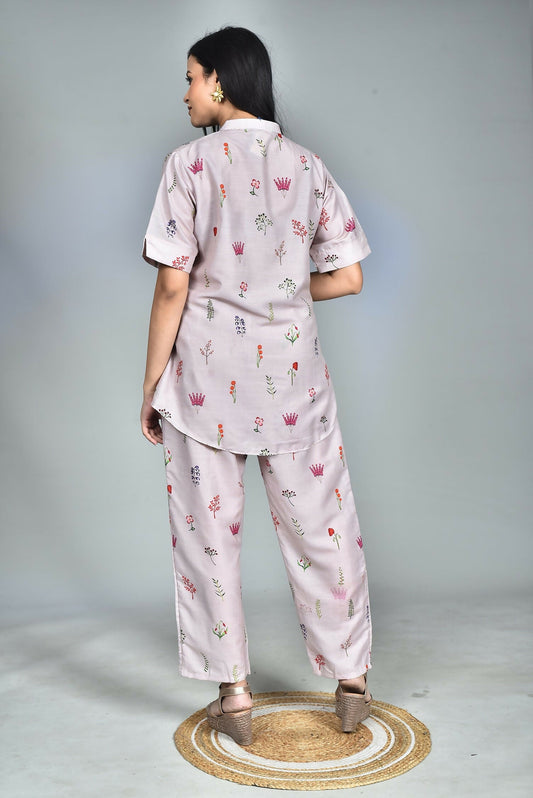 Morchari Digital Print Semi Muslin Co-Ord Set Top & Trouser-Multicolor - Swadesiicart