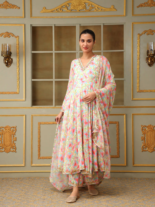 Pomcha Jaipur Pink Saadgi Gulistan Anarkali Set | Swadesiicart