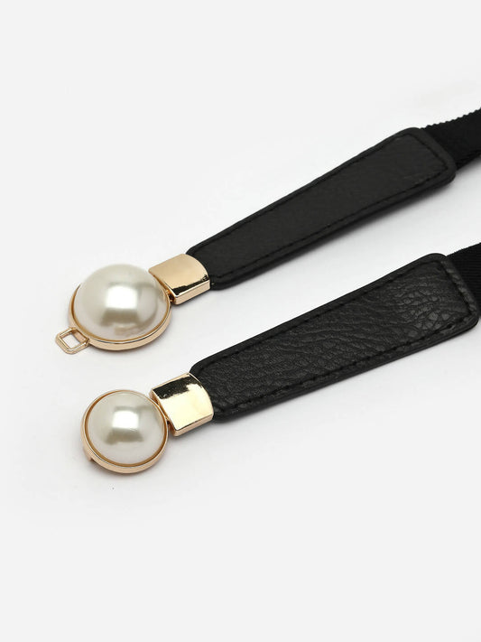NVR Women Circular Black Stretchable Leather Belt | Swadesiicart