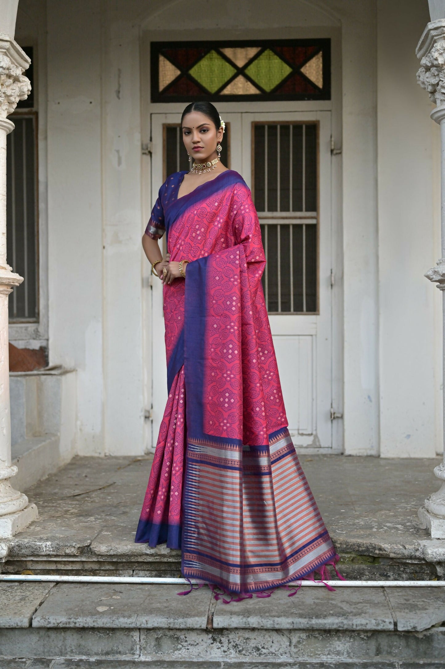 Vishnu Weaves Women's Rani Raw Silk Saree with Blouse - Swadesiicart