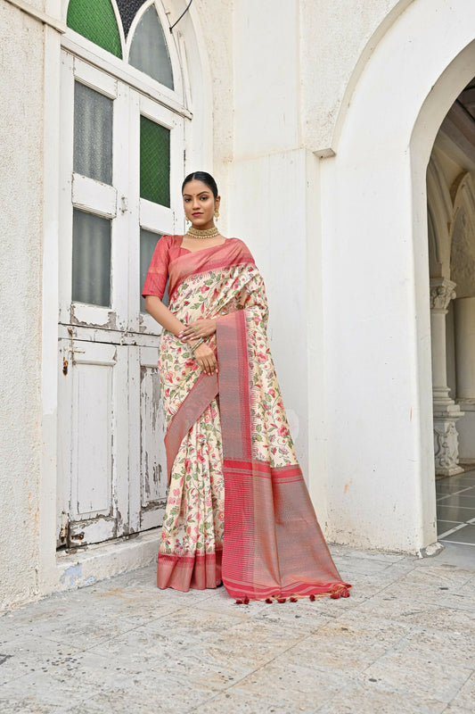 Vishnu Weaves Women's Yellow Banarasi Silk Saree with Blouse - Swadesiicart