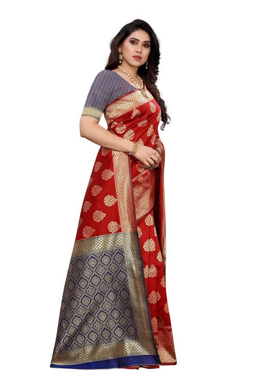 Vamika Banarasi Jacquard Weaving Red Saree (Dangal Red) | Swadesiicart