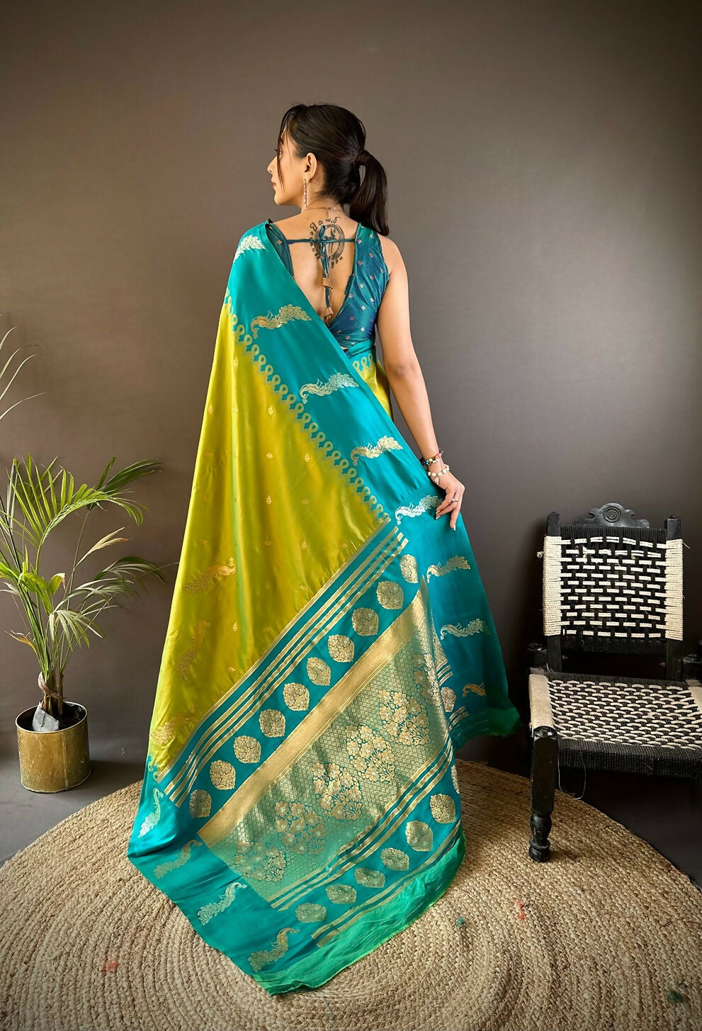 Joban Fashion Teal Peacock,Butti Banarasi Silk Sarees | Swadesiicart