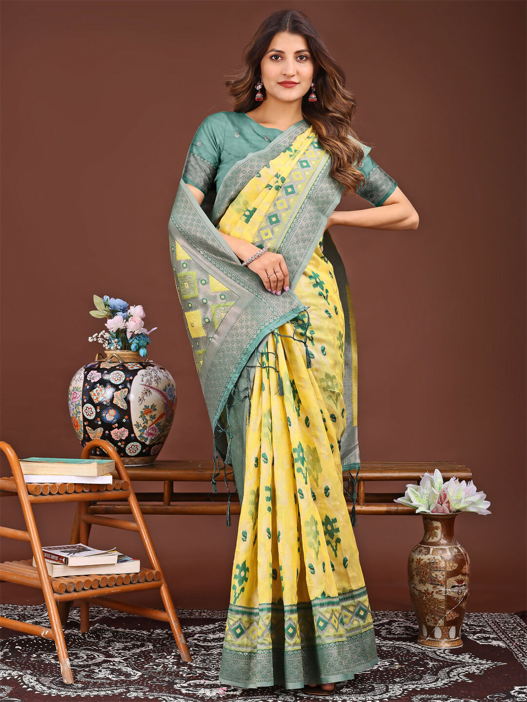 Shree Shyam Fashion Radiant Yellow Linen Cotton Patola Saree - Where Tradition Dances with Elegance
