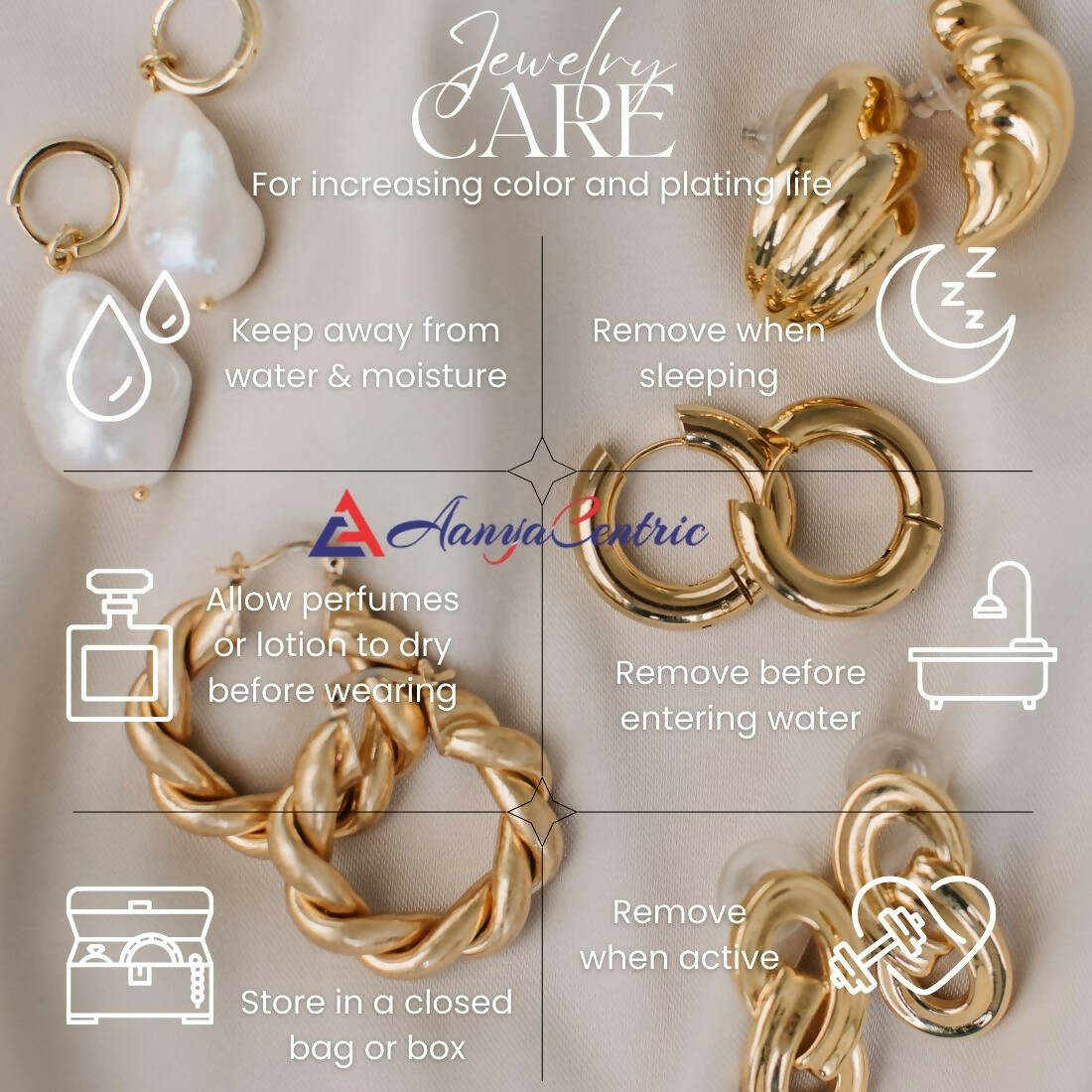 AanyaCentric Gold-Polished Short Mangalsutra Set with Earrings