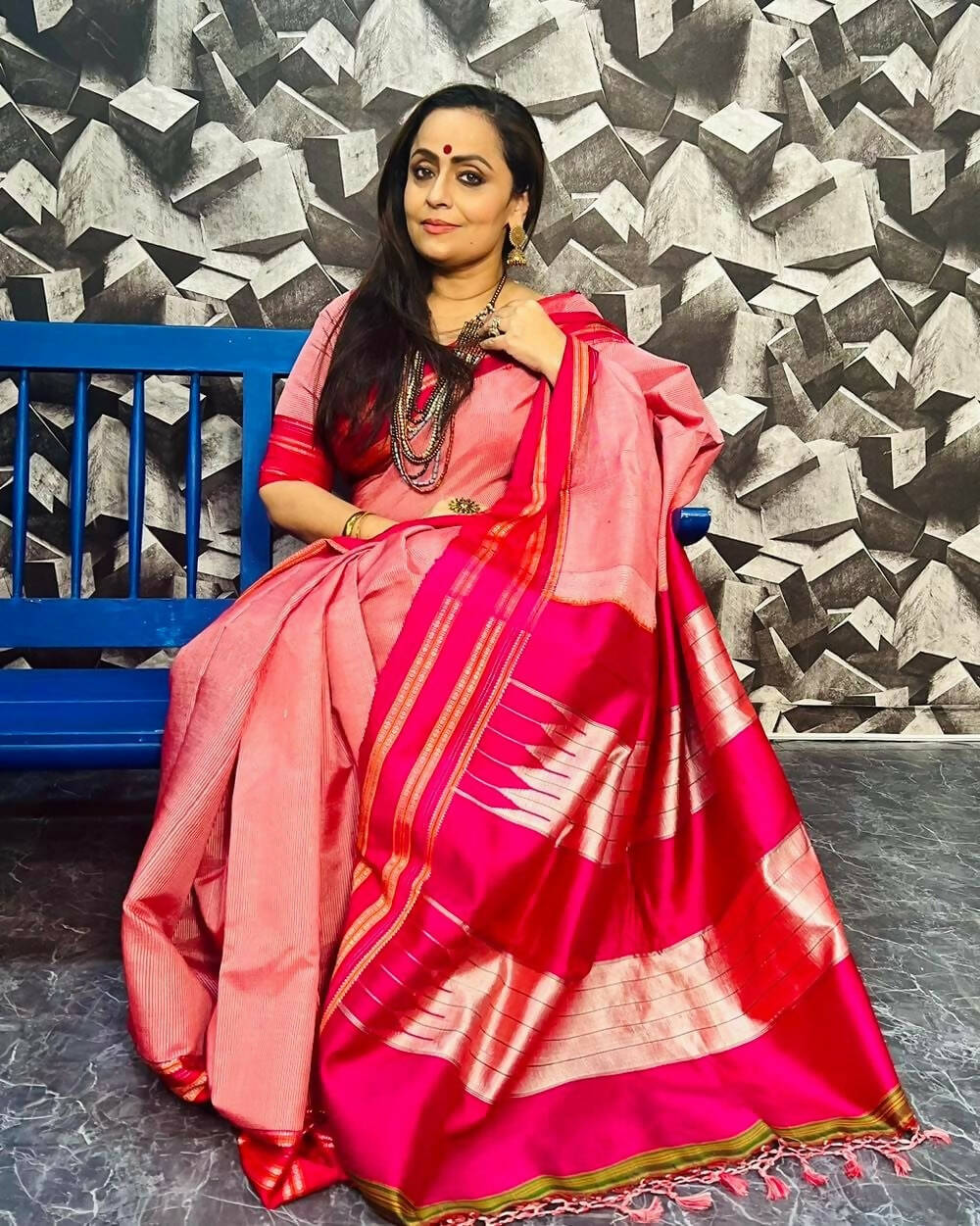 Very Much Indian Handloom Cotton Viscose Ilkal Saree Pink | Swadesiicart